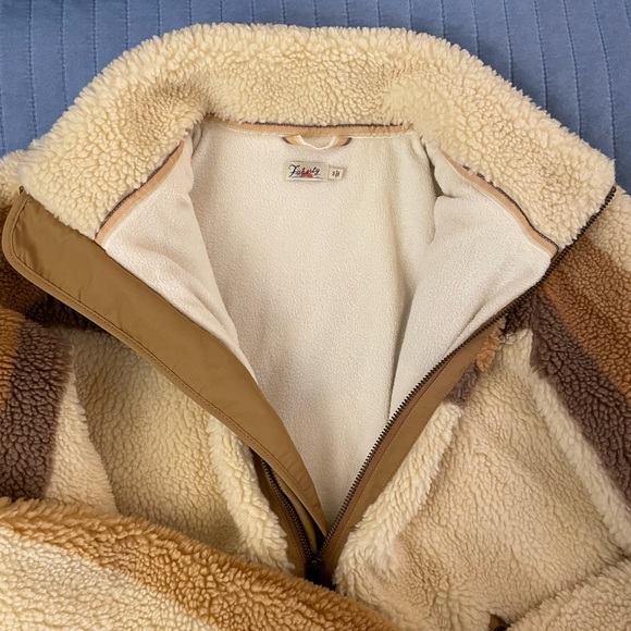 Faherty Apres Dream Full Zip Lined Sherpa Fleece Jacket - Tan, Chevron Stripe - Picture 7 of 12